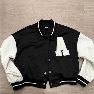 SHEIN Black and White Varsity Jacket with Letter A